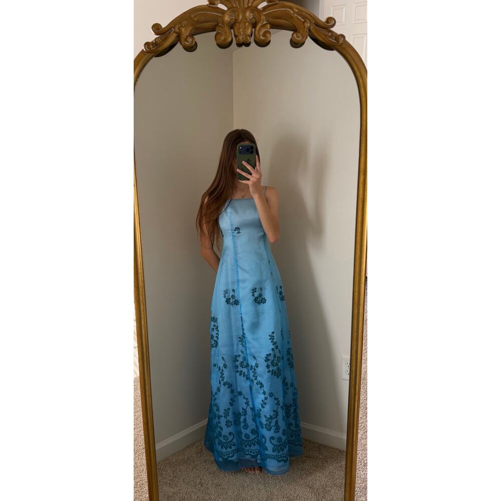 Vintage Y2K 90s Masquerade Blue Floral Prom Dress
